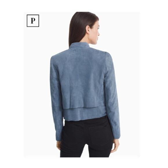 WHBM Soft Blue Drop-Front Suede Jacket Size Large Petite ❄️💙 - Picture 3 of 16